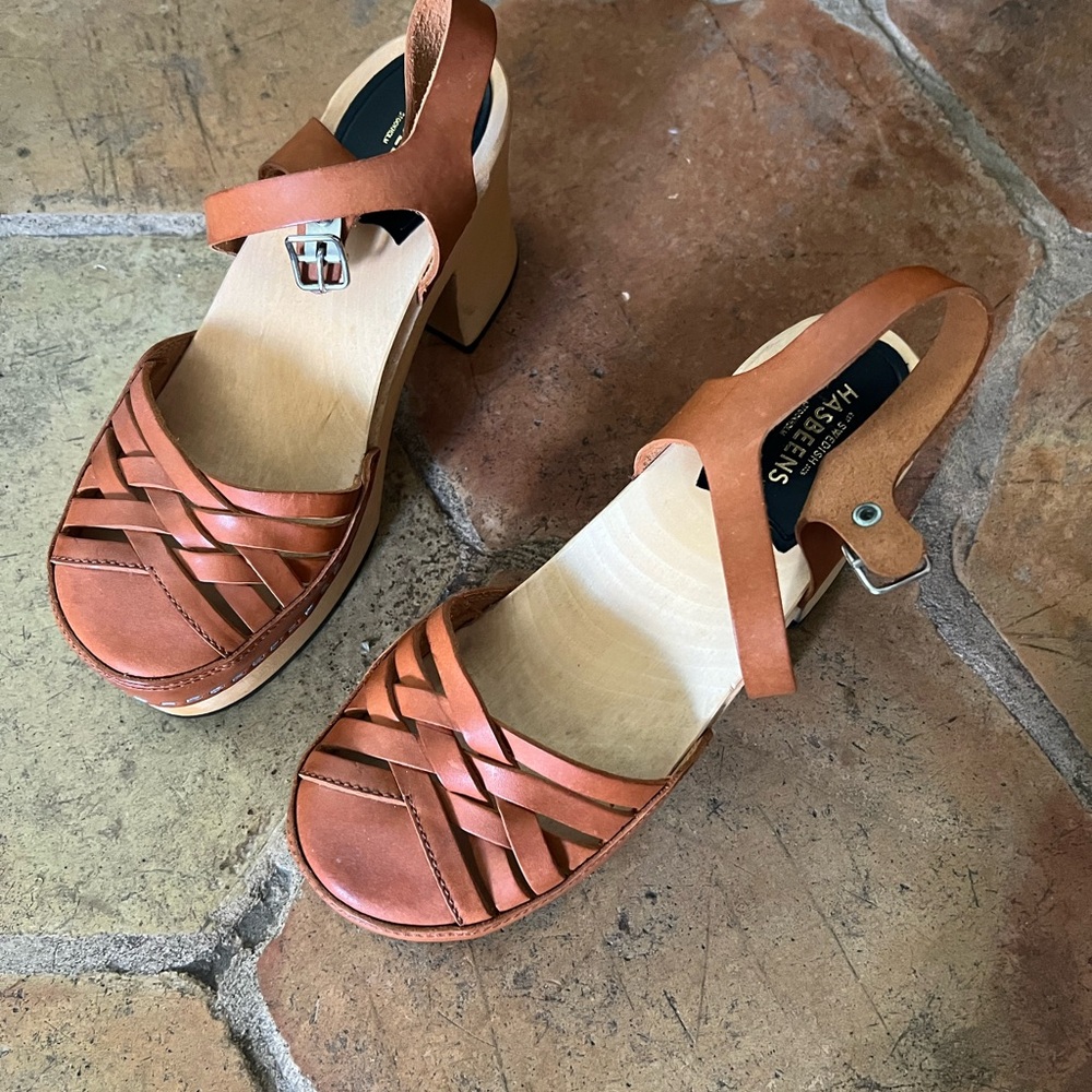 Swedish Hasbeens - Platform Sandal “Nature” Tan Leather Size 39